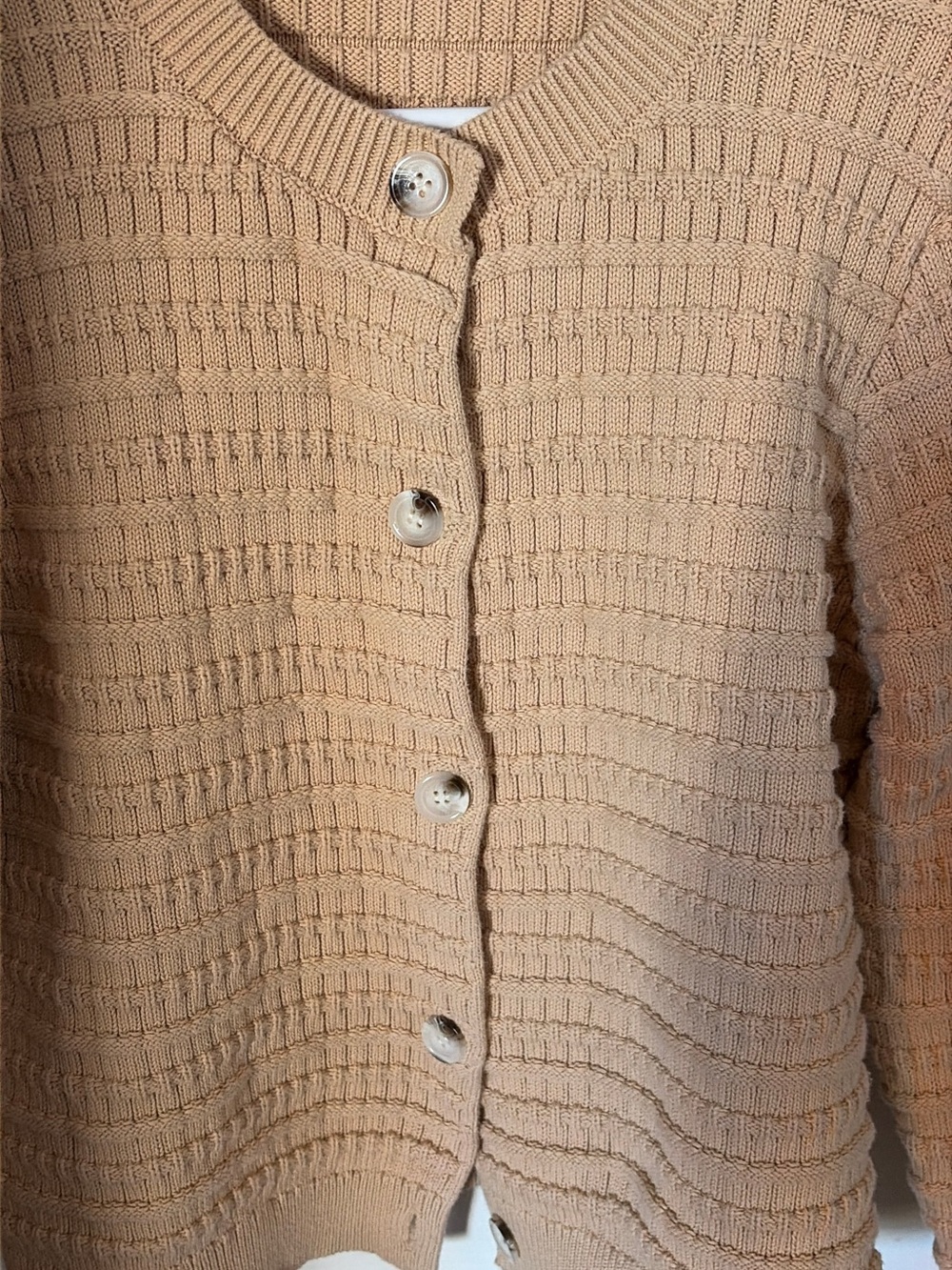Classic Women's Tan Button-Front Knit Cardigan